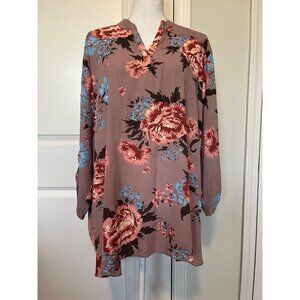Cure Womens Bold Floral Print Long Sleeve Blouse Size 3XL Lightweight 3/4 Sleeve
